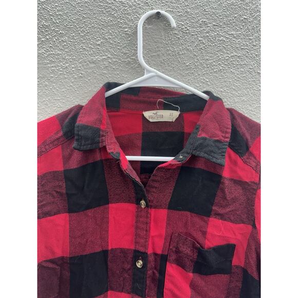 Hollister Womens Button Up Shirt Size XS Flannel Black Red Plaid Long Sleeve - Picture 3 of 10